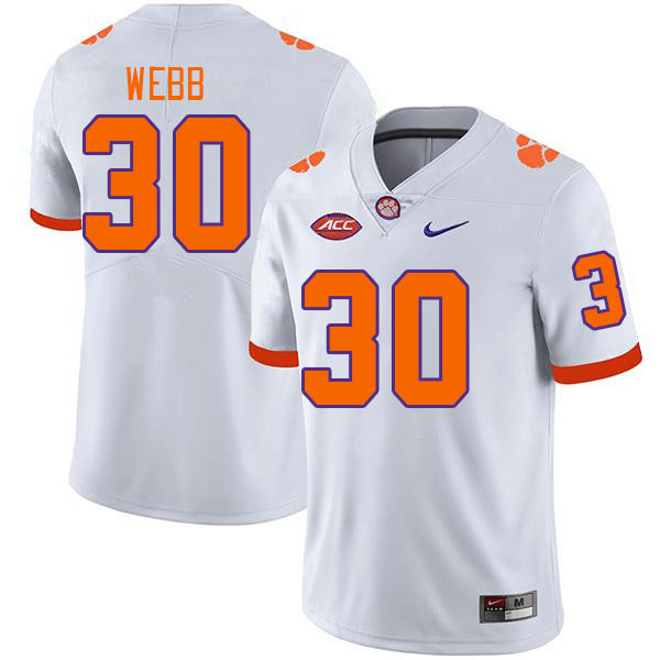 Men #30 Kylen Webb Clemson Tigers College Football Jerseys Stitched-White